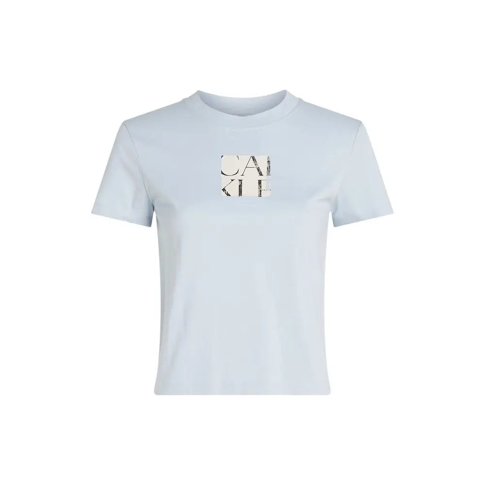 T-shirt bleu clair manches courtes calvin klein jeans en coton recyclé avec logo cai kie noir et blanc délavé sur la poitrine