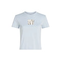 T-shirt bleu clair manches courtes calvin klein jeans en coton recyclé avec logo cai kie noir et blanc délavé sur la poitrine