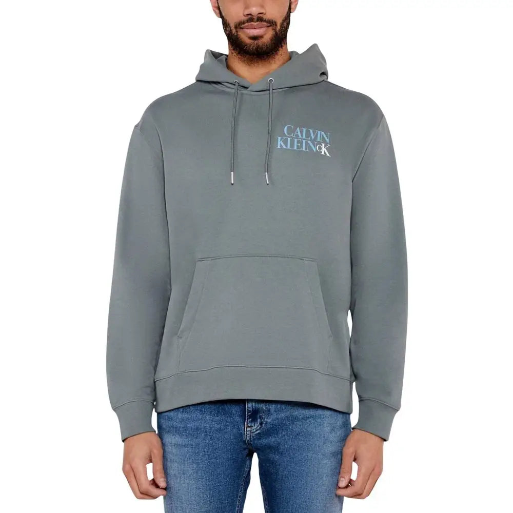Sweat à capuche calvin klein jeans en coton gris avec logo bleu et blanc subtil sur la poitrine