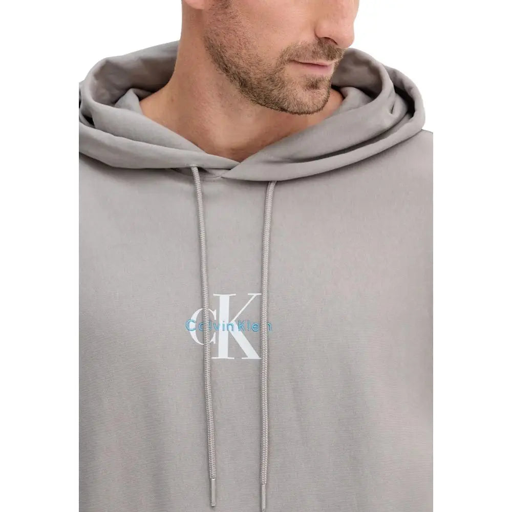 Hoodie gris calvin klein jeans en coton avec tissu texturé subtil et cordons assortis