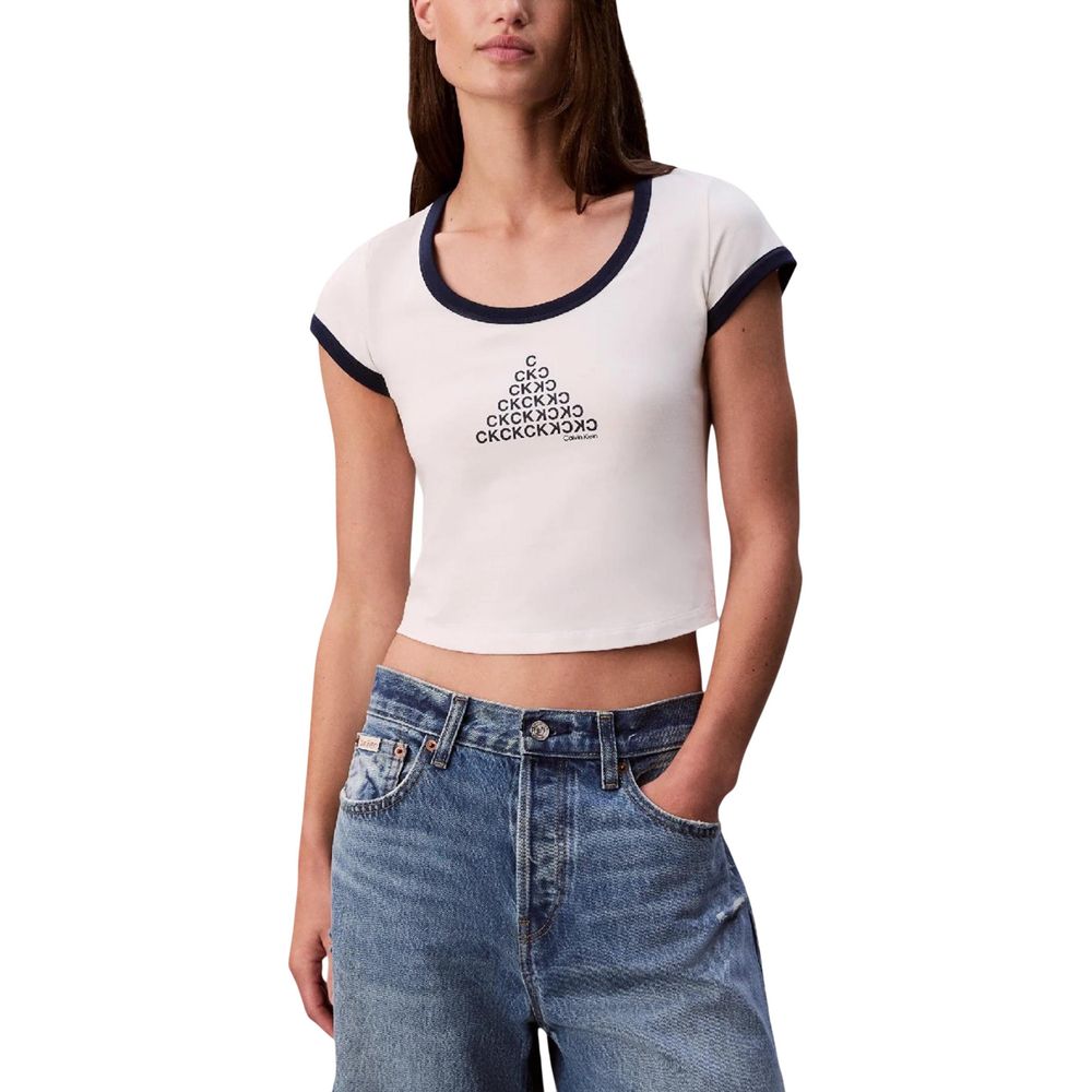 Débardeur blanc en coton de la marque Calvin Klein Jeans, ajusté et simple, porté sur un mannequin.