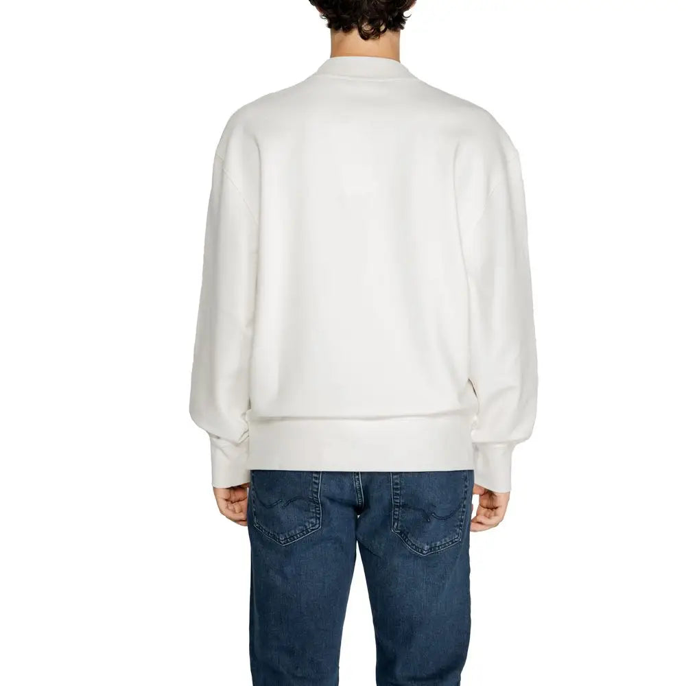 Sweatshirt blanc calvin klein jeans en coton recyclé avec coupe décontractée et poignets côtelés