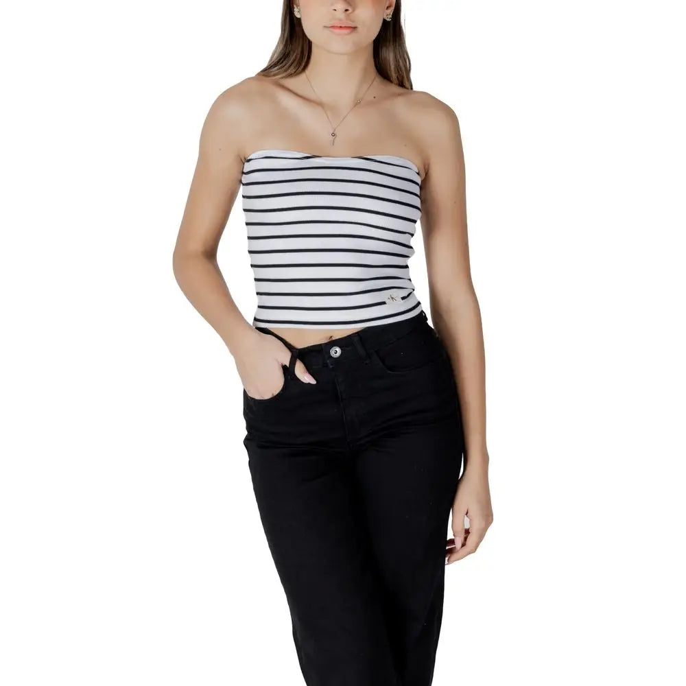 Calvin klein jeans top court bandeau blanc rayé noir en coton recyclé