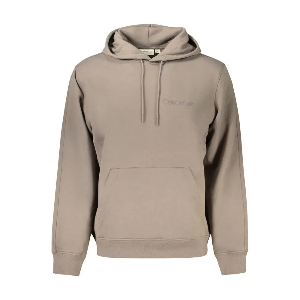 Beige calvin klein marrone cotton hoodie pour homme avec logo brodé discret et poche avant pratique