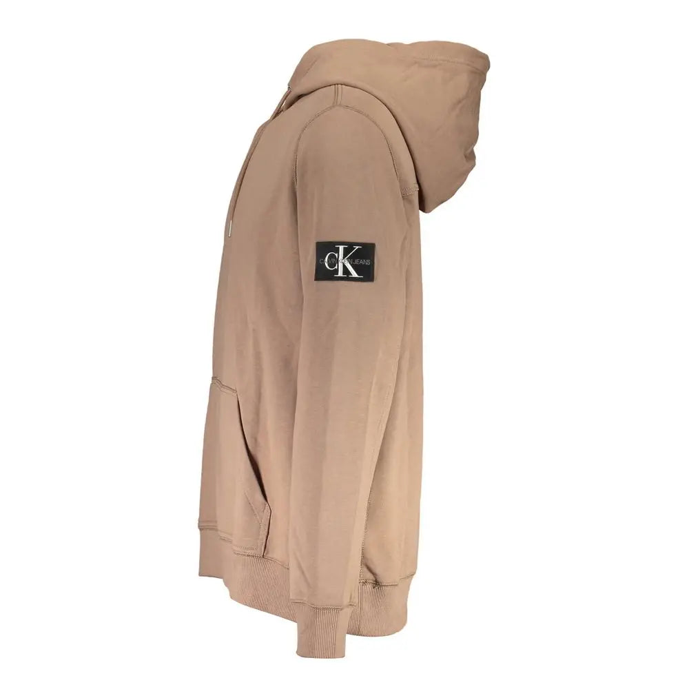 Sweatshirt pour homme calvin klein marrone en coton beige avec un patch logo noir sur la manche gauche