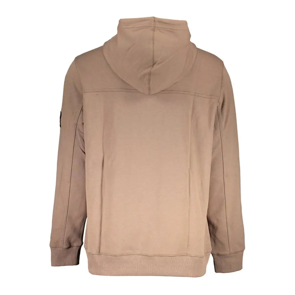 Beige sweatshirt à capuche calvin klein marrone en coton pour homme avec poignets et ourlet côtelés et design simple