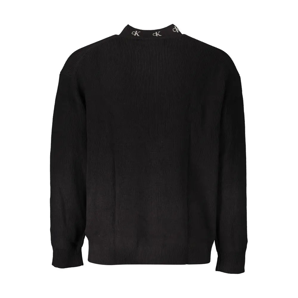 Calvin klein nero cotton pull homme noir en maille côtelée avec logo brodé blanc col rond