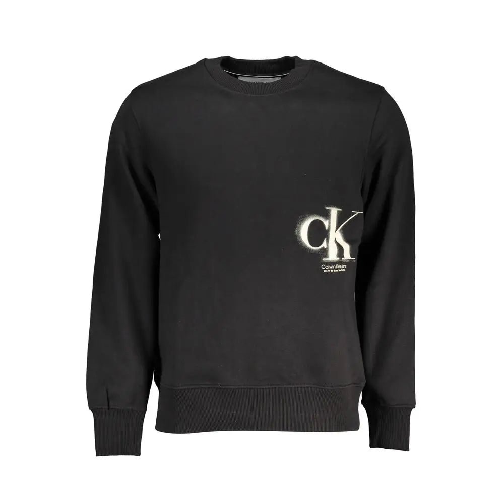 Sweatshirt homme calvin klein nero en coton noir avec logo ck blanc et texte de marque sur la poitrine gauche