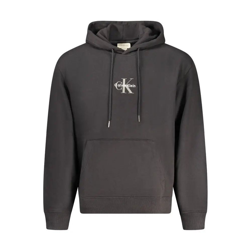 Hoodie homme calvin klein nero en coton gris foncé avec logo blanc brodé sur la poitrine et cordons assortis