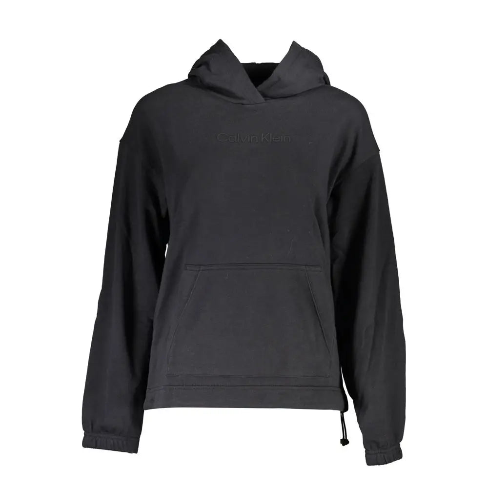 Sweatshirt femme calvin klein nero en coton noir avec logo brodé discret et poignets à cordons de serrage