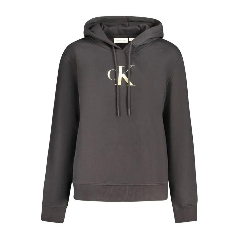 Sweatshirt femme calvin klein nero en coton gris foncé avec logo ck doré contrastant sur la poitrine