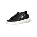 Basket noir calvin klein en cuir pour homme avec semelle en caoutchouc blanche et logo marqué visible