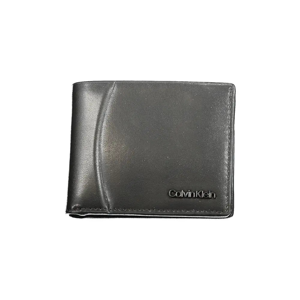 Portefeuille calvin klein nero en cuir lisse noir avec design subtil de couture incurvée pour homme