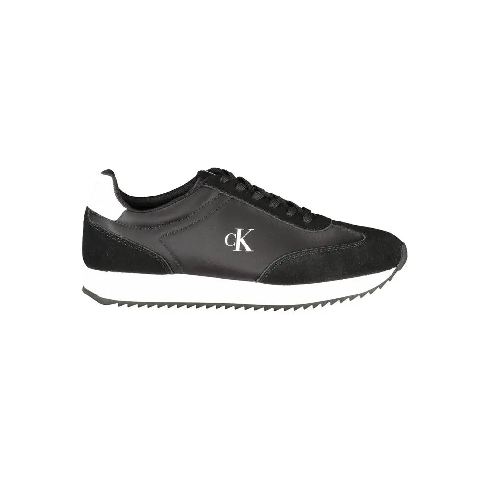 Sneaker calvin klein nero en cuir noir avec logo blanc et empeigne texturée pour femme
