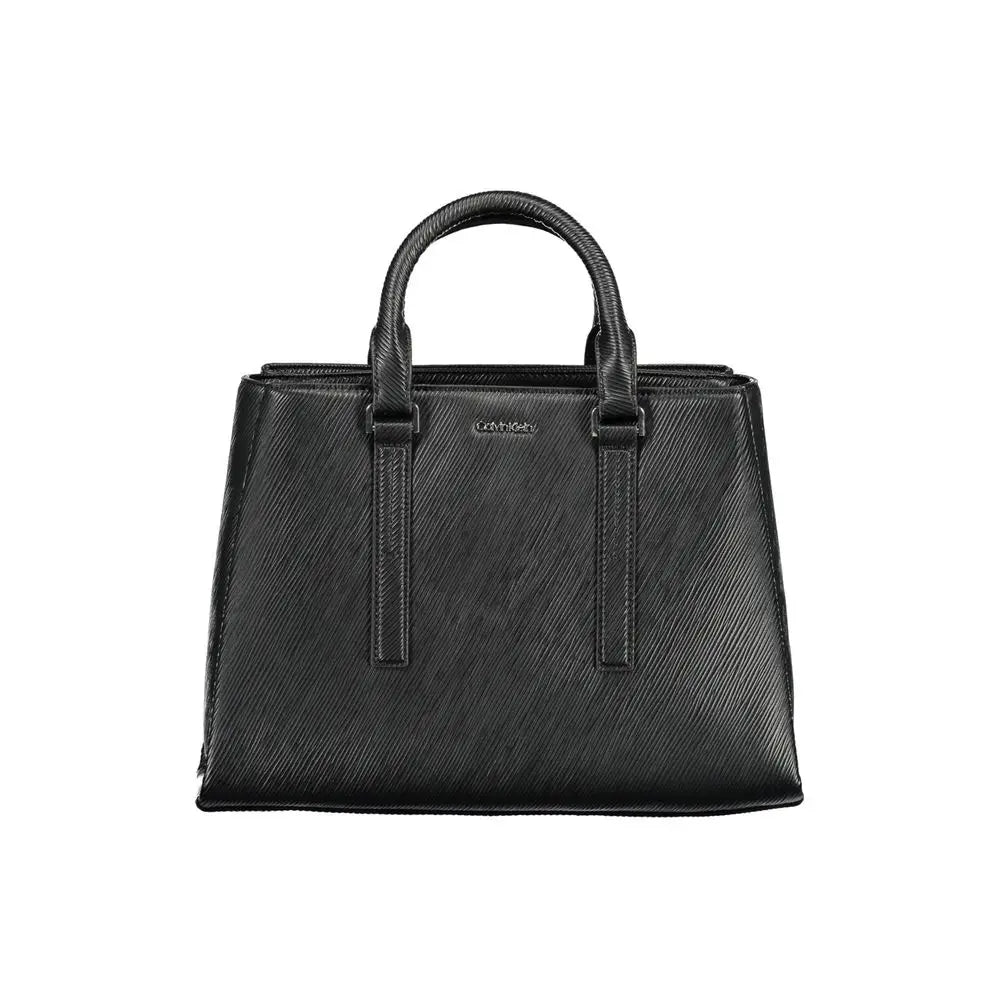 Sac à main calvin klein nero poliestere en cuir noir avec motif en diagonale texturé et anses supérieures
