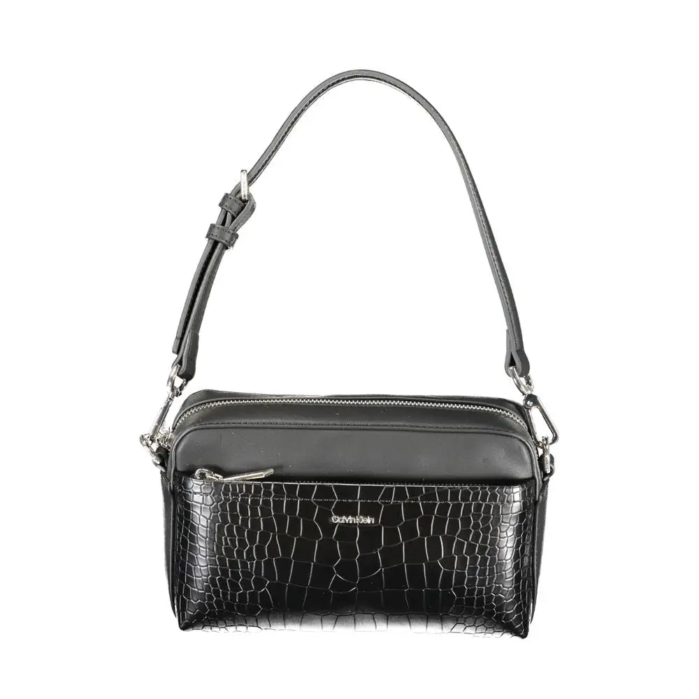 Sac bandoulière calvin klein nero en cuir noir embossé crocodile avec logo argenté en polyuréthane pour femme