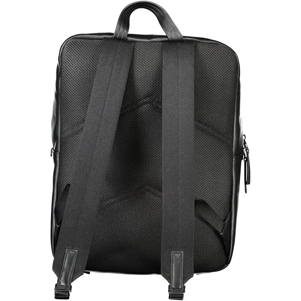 Sac à dos calvin klein nero poliuretano pour homme en cuir noir avec panneaux en maille et bretelles ajustables vue arrière