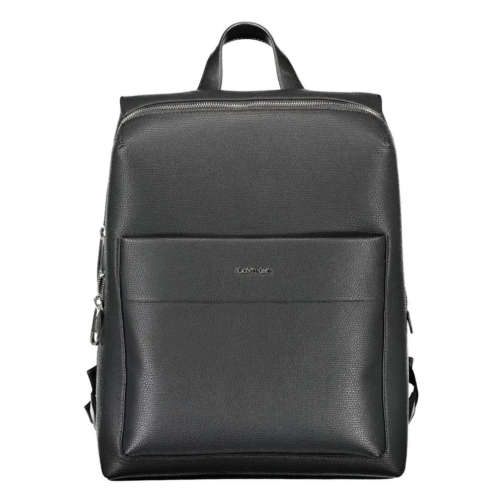 Calvin klein nero polyester sac à dos homme en cuir noir texturé avec design minimaliste et logo subtil sur la poche frontale