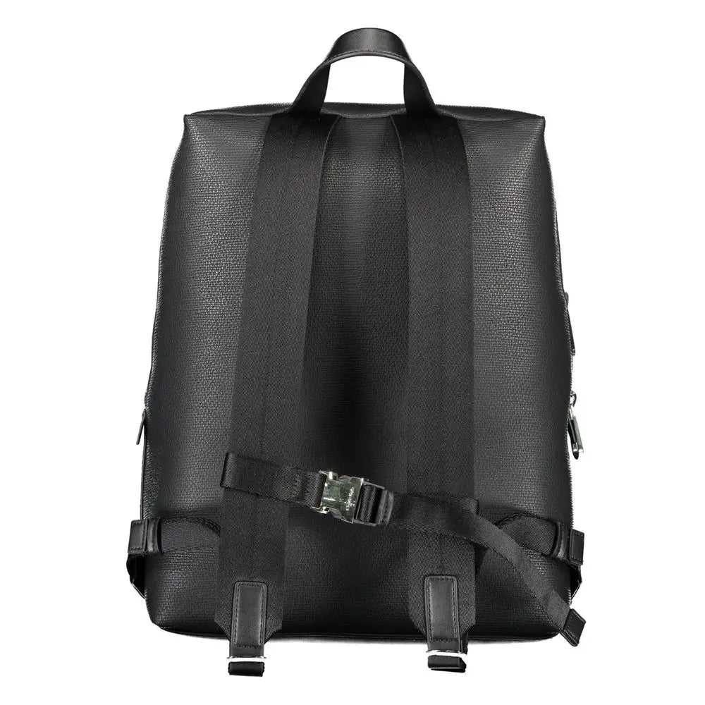 Calvin klein nero polyester sac à dos homme noir texturé avec bretelles réglables et poignée supérieure vue arrière