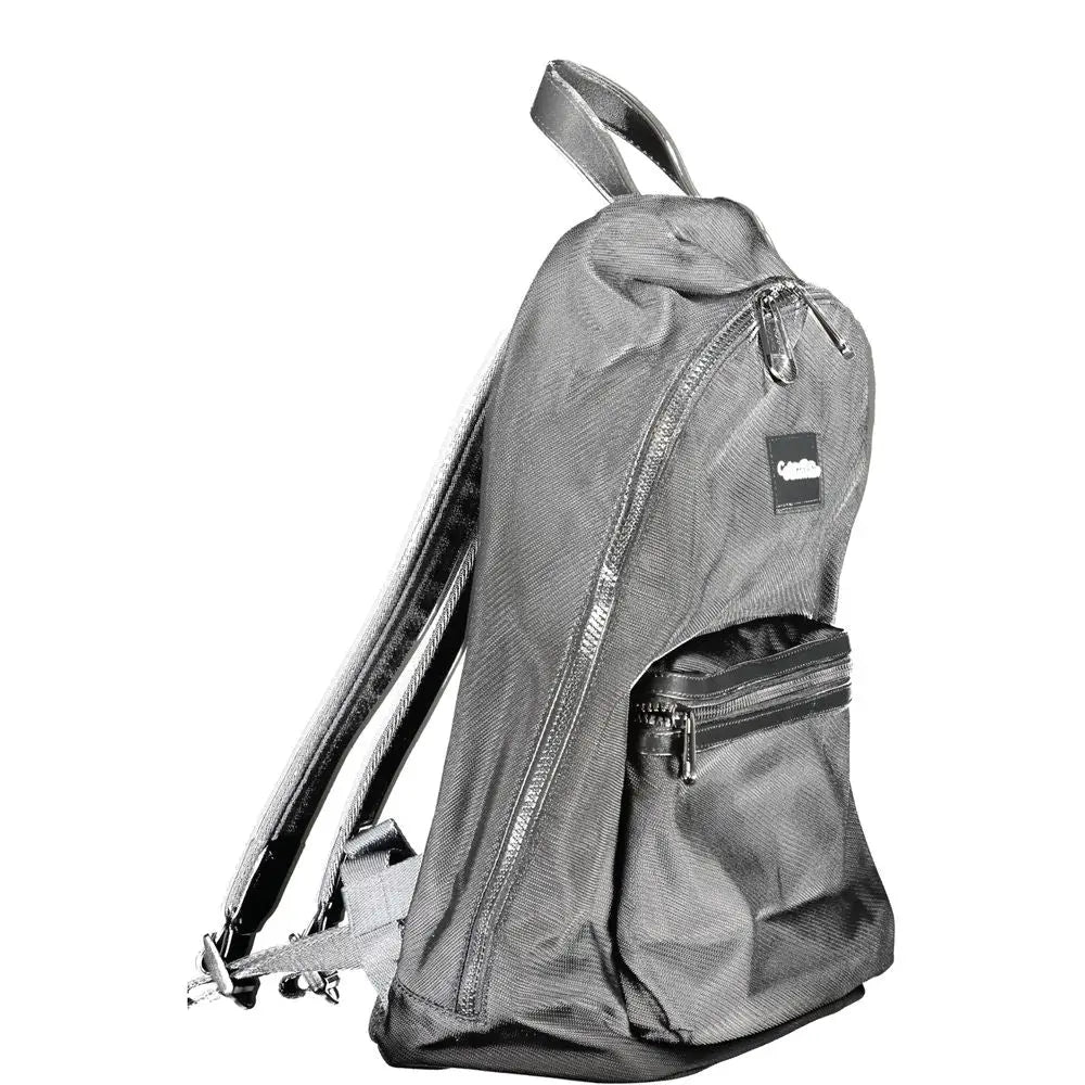 Sac à dos calvin klein nero en polyester gris avec fermetures éclair noires et petite étiquette de marque devant