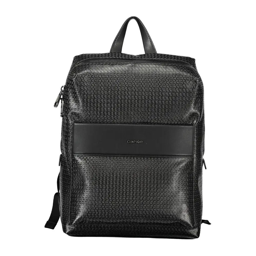 Sac à dos calvin klein nero en polyester noir avec motif tissé texturé et garniture en cuir lisse pour homme