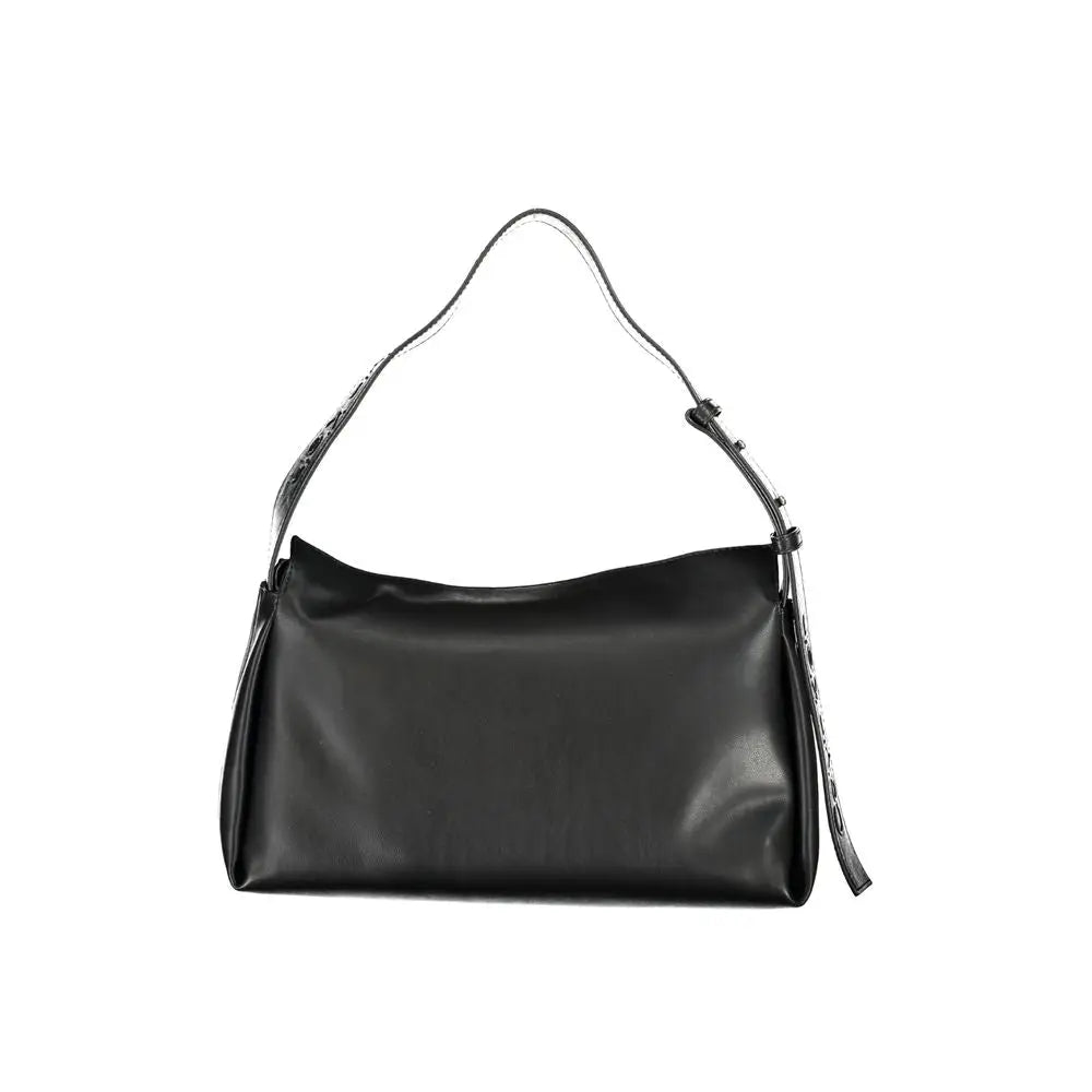 Calvin klein nero sac femme en polyester avec bandoulière noir verni design minimaliste et détails argentés