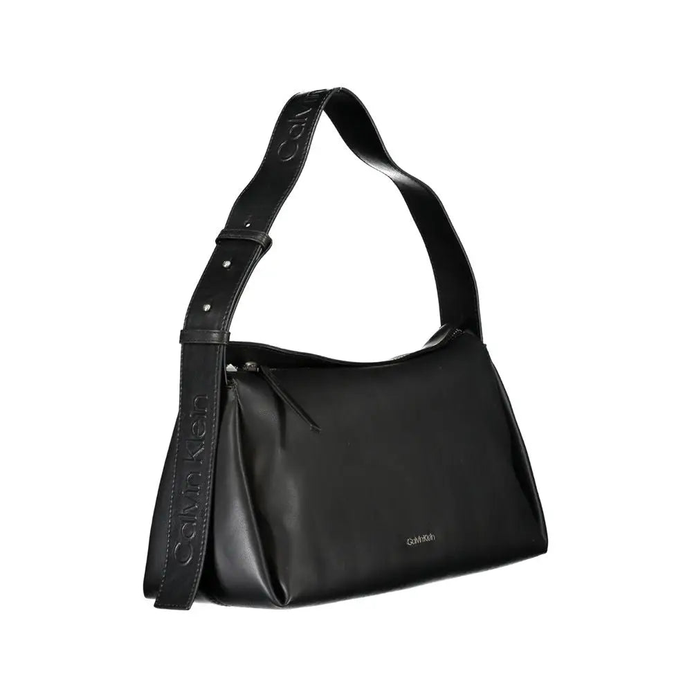 Sac épaule calvin klein noir en polyester avec logo embossé sur la sangle et le devant pour femme