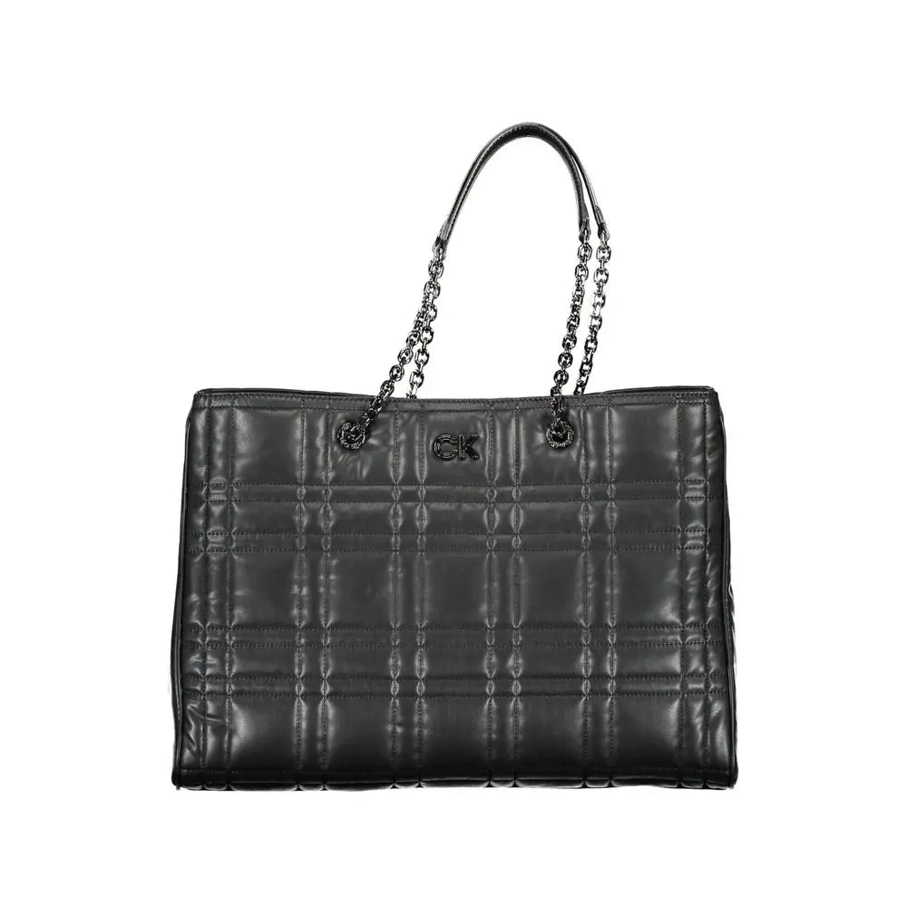 Sac cabas noir en cuir matelassé calvin klein avec bandoulières chaîne et plaque logo métallique