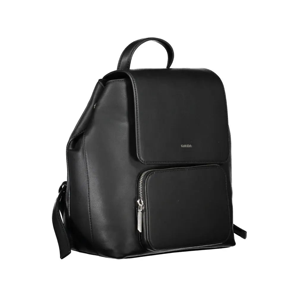 Calvin klein nero polyester sac à dos pour femme en cuir noir avec poche avant zippée et poignée supérieure