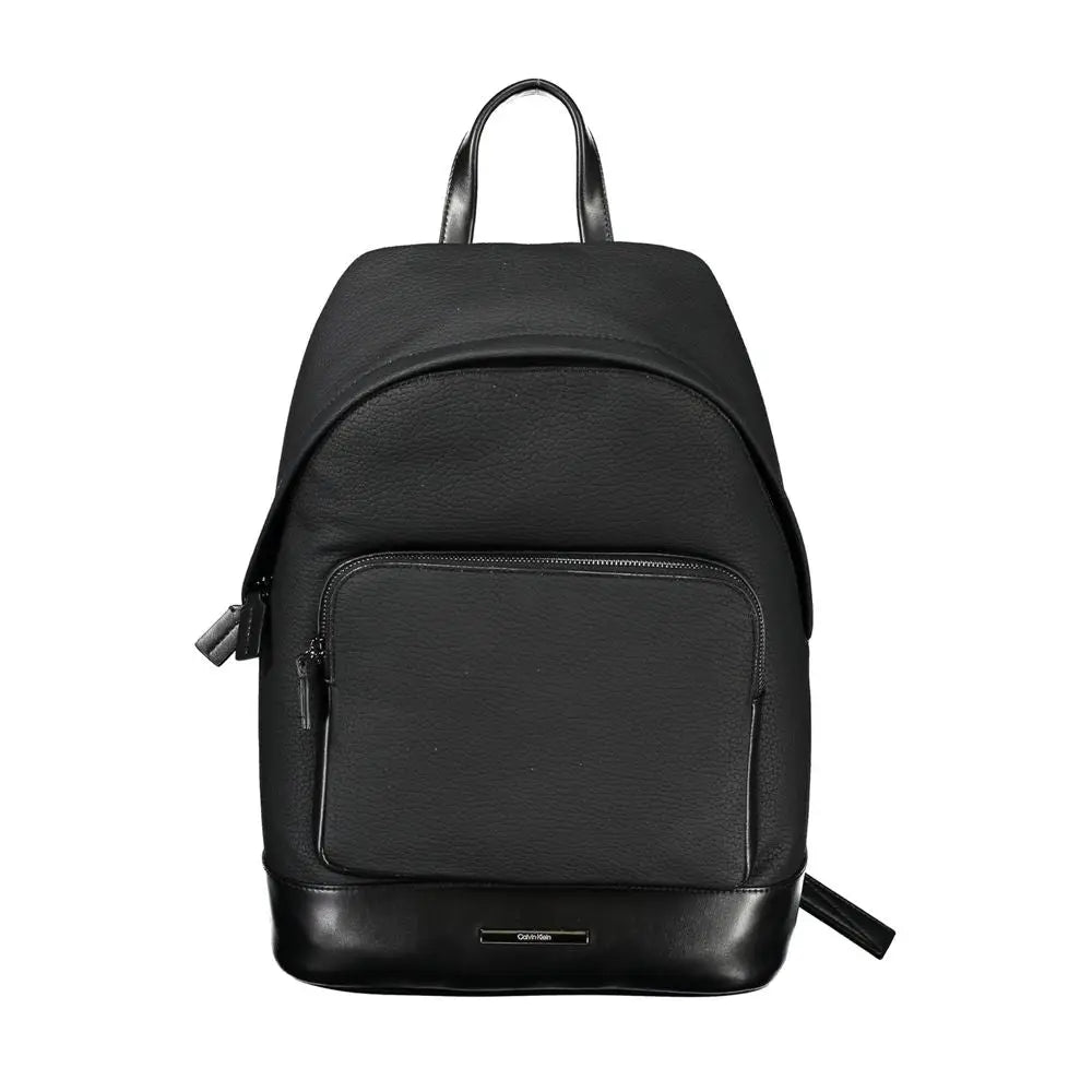 Sac à dos noir calvin klein avec haut texturé et base en cuir brillant en polyester pour femmes nero
