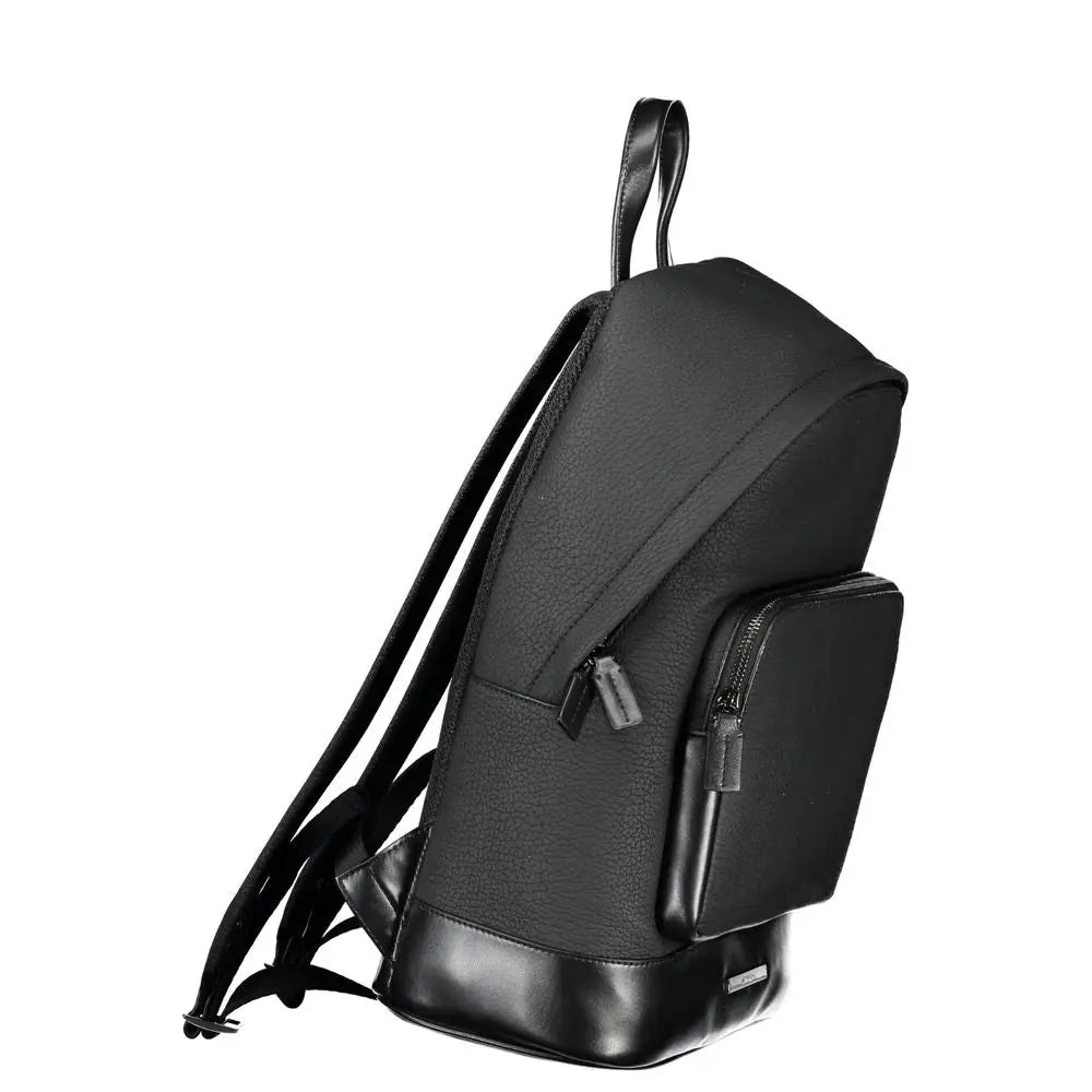Sac à dos noir calvin klein en polyester avec tissu texturé et détails en cuir brillant pour femme