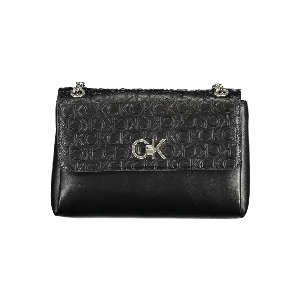 Sac bandoulière noir calvin klein en polyester avec motif logo embossé et ferrures argentées pour femme
