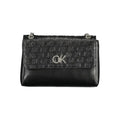 Sac bandoulière noir calvin klein en polyester avec motif logo embossé et ferrures argentées pour femme