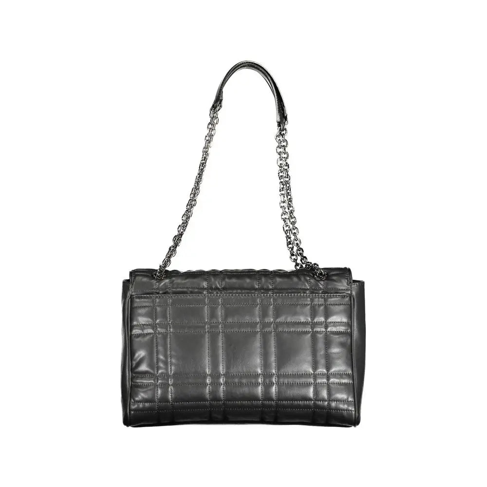 Sac à main femme calvin klein nero en cuir matelassé noir avec bandoulière chaîne argentée en polyester