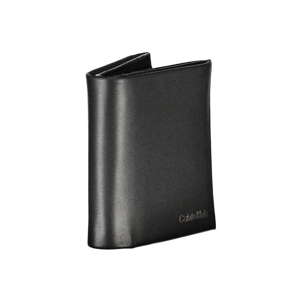 Portefeuille homme calvin klein noir en polyuréthane cuir tri-fold design compact et élégant
