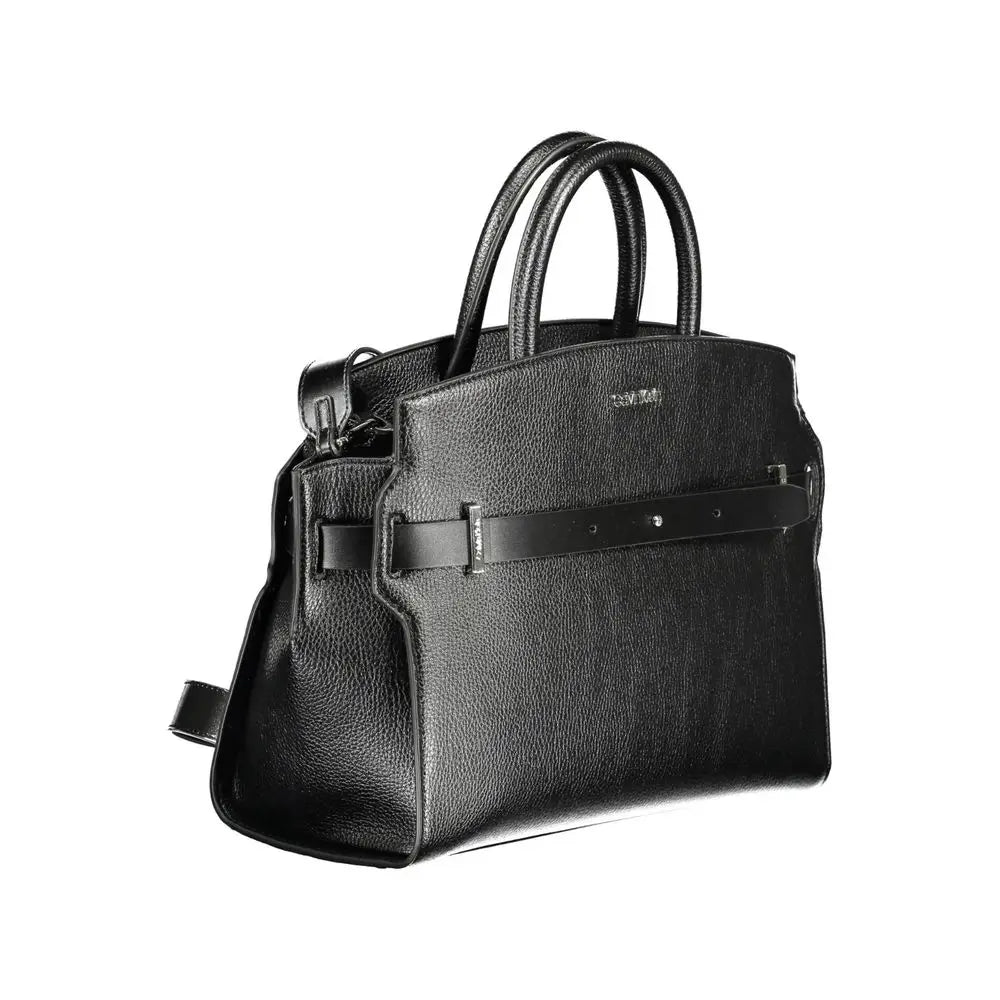 Sac à main calvin klein nero en cuir noir grainé avec design structuré et poignées supérieures en polyuréthane femme