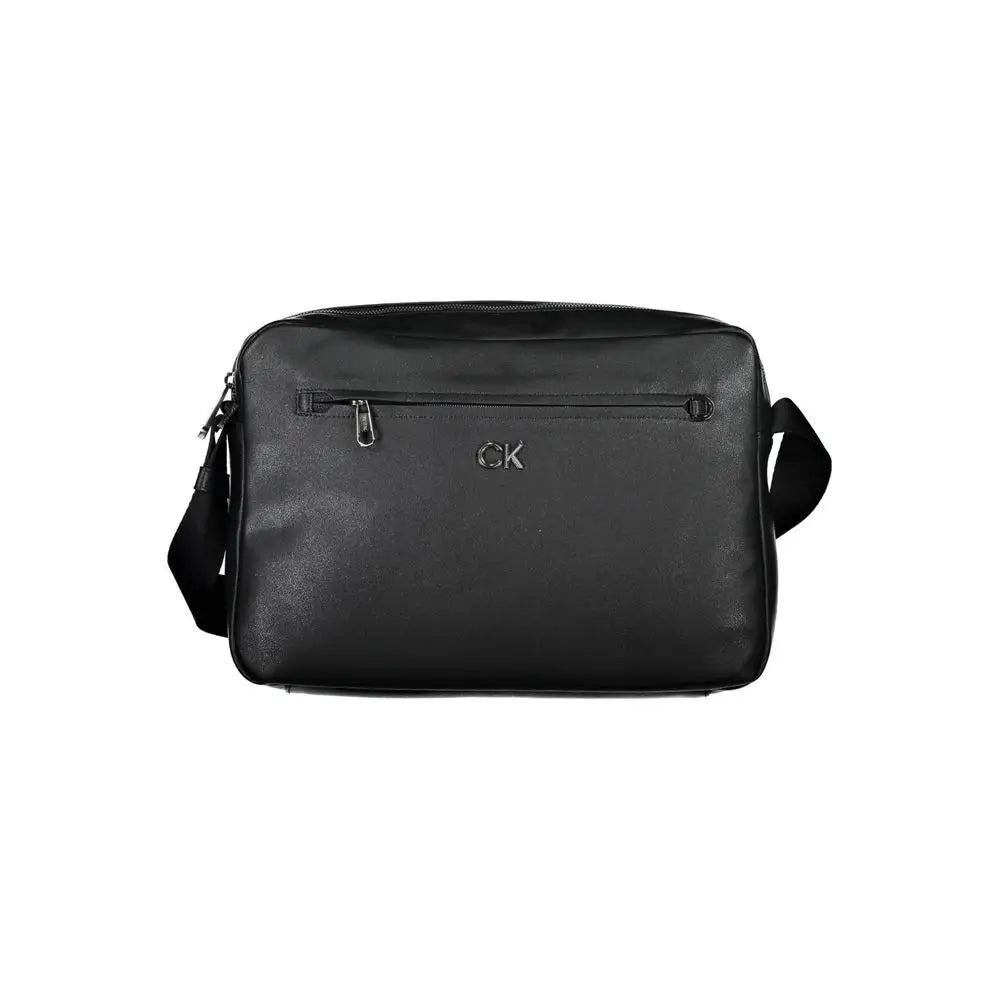 Sac bandoulière en cuir noir avec logo ck subtil devant calvin klein nero mallette homme en polyester recyclé