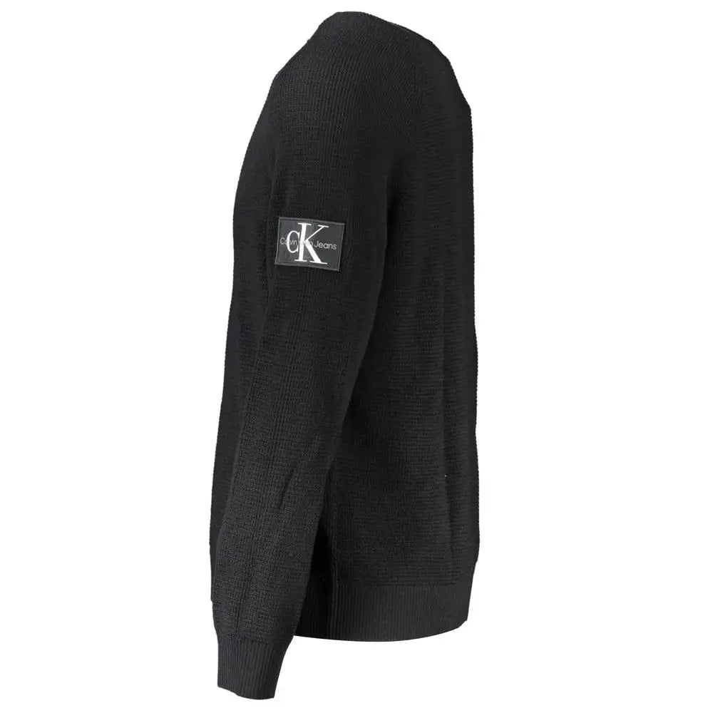 Cardigan pour homme calvin klein noir en maille laine avec texture côtelée et patch logo sur la manche