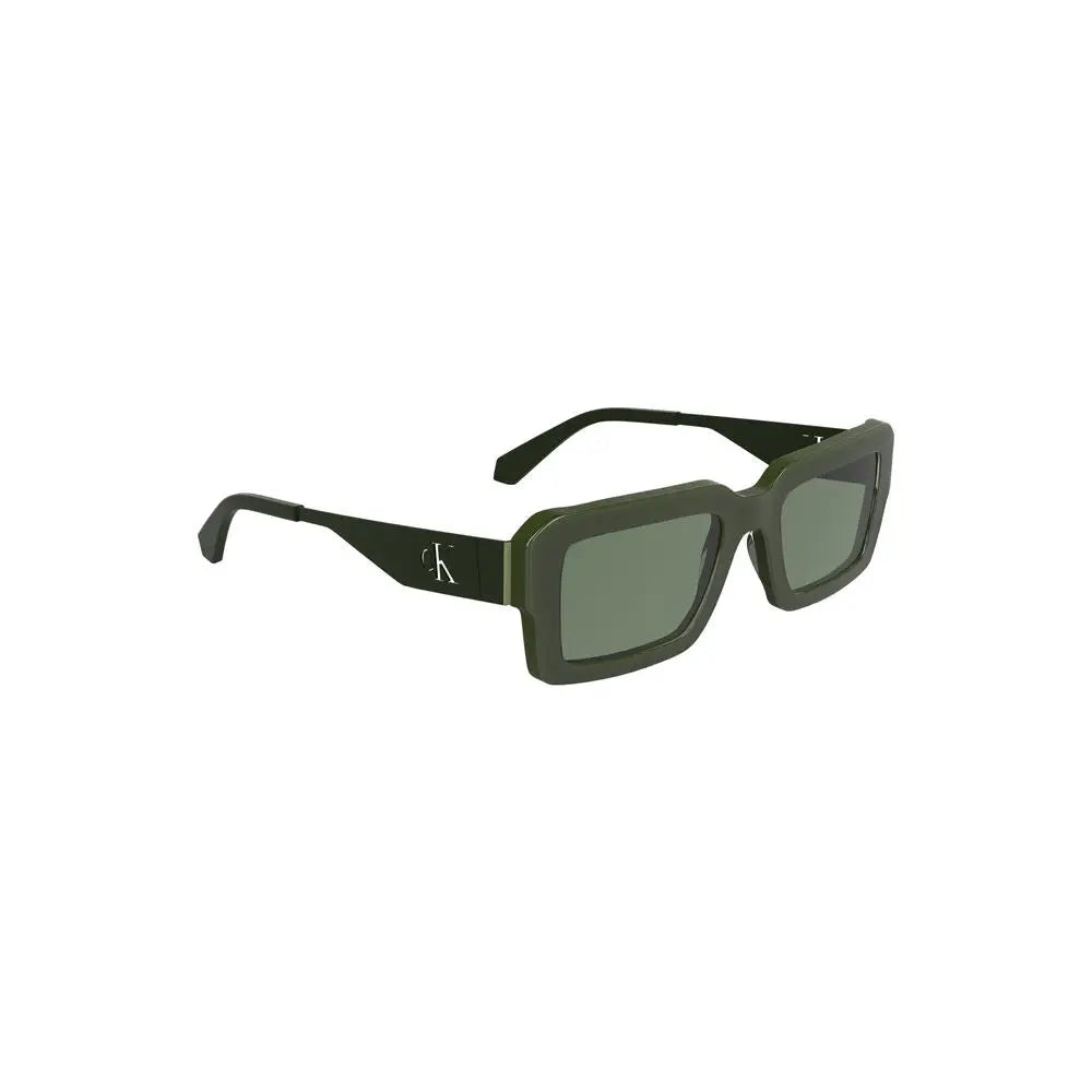 Lunettes de soleil calvin klein verde en acétate olive avec monture moderne rectangulaire et verres gris foncé