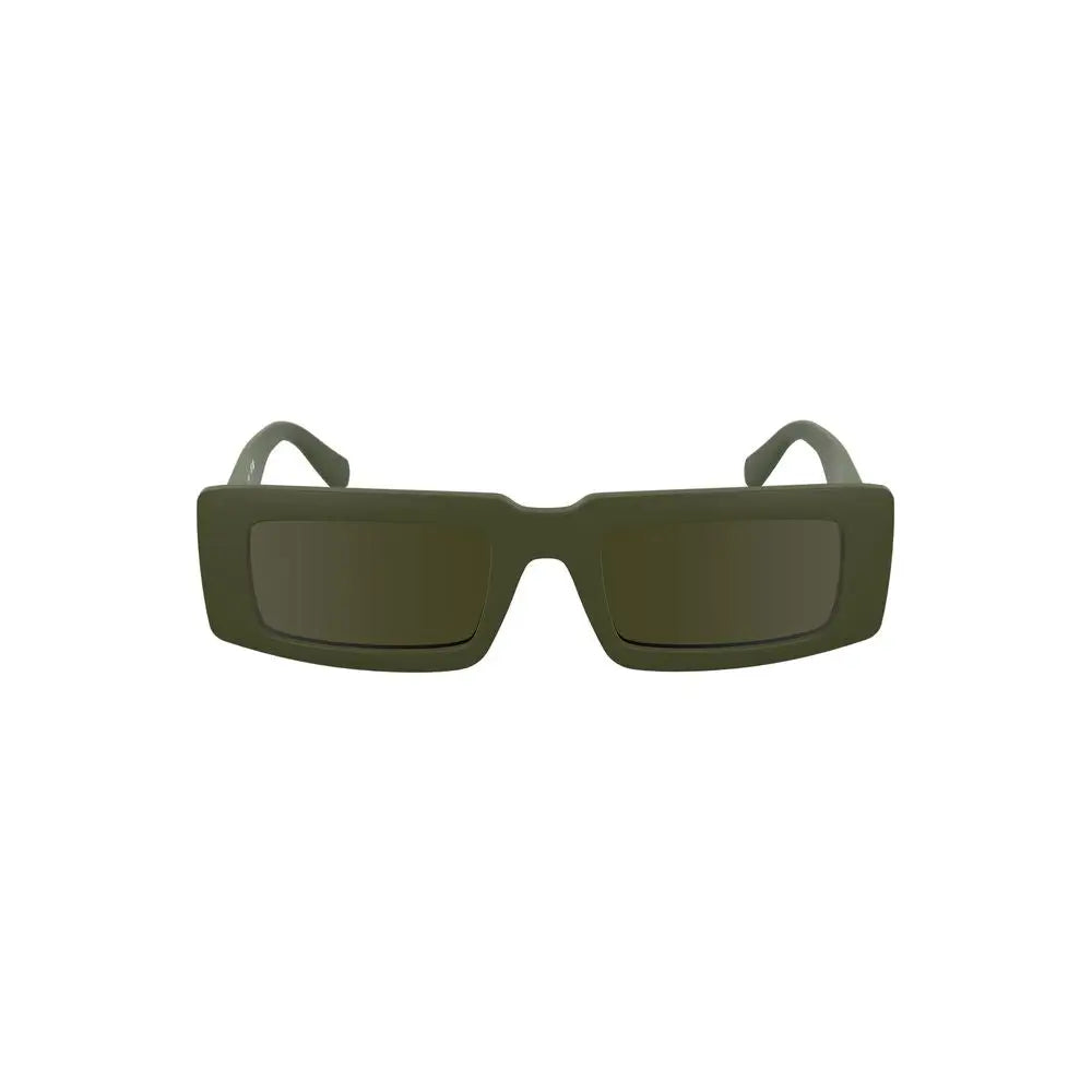 Lunettes de soleil rectangulaires calvin klein verde bio pour femmes, monture olive mate et verres teintés foncés