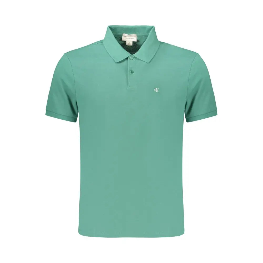 Polo calvin klein verde en coton vert teal avec col classique manches courtes et logo brodé sur la poitrine