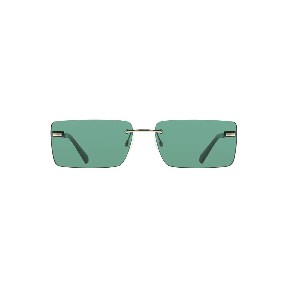 Lunettes de soleil Calvin Klein verde metallo femme rectangulaires vertes sans monture avec branches métalliques