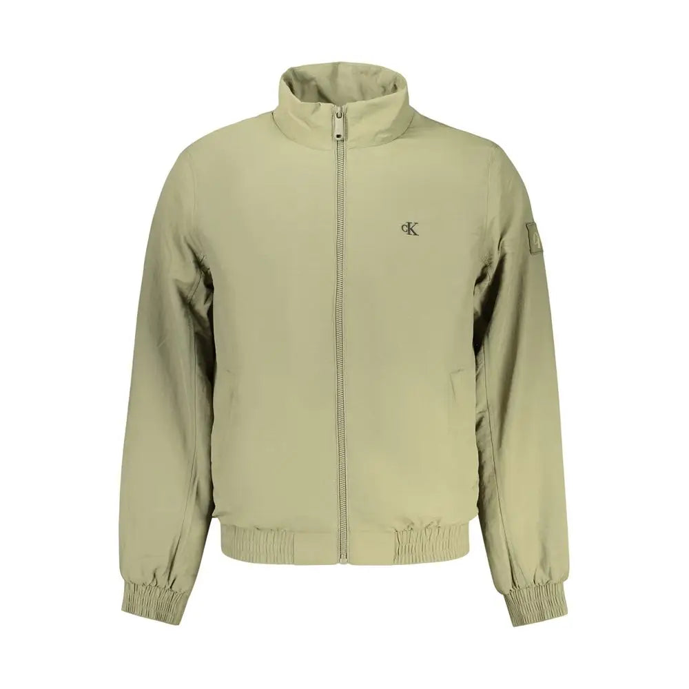 Veste beige calvin klein verde poliammide pour homme avec logo brodé subtil et patch assorti sur la manche