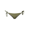 Olive green calvin klein polyester swim brief with black trim and repeating logo for women