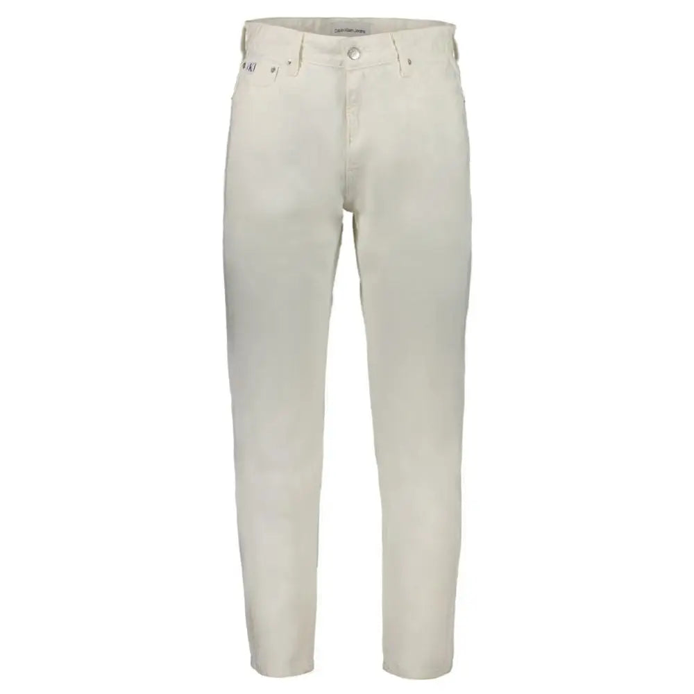 Jeans homme calvin klein en coton blanc crème droit avec cinq poches et coutures discrètes