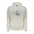 Sweatshirt homme calvin klein en coton blanc avec logo noir sur la poitrine et capuche style jeans crème