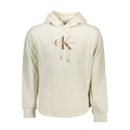 Sweat homme coton blanc calvin klein avec capuche en jean crème et logo ck brun texturé sur la poitrine