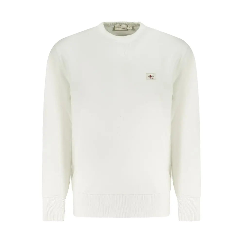 Sweatshirt blanc calvin klein en coton pour homme avec logo brodé sur la poitrine et col rond