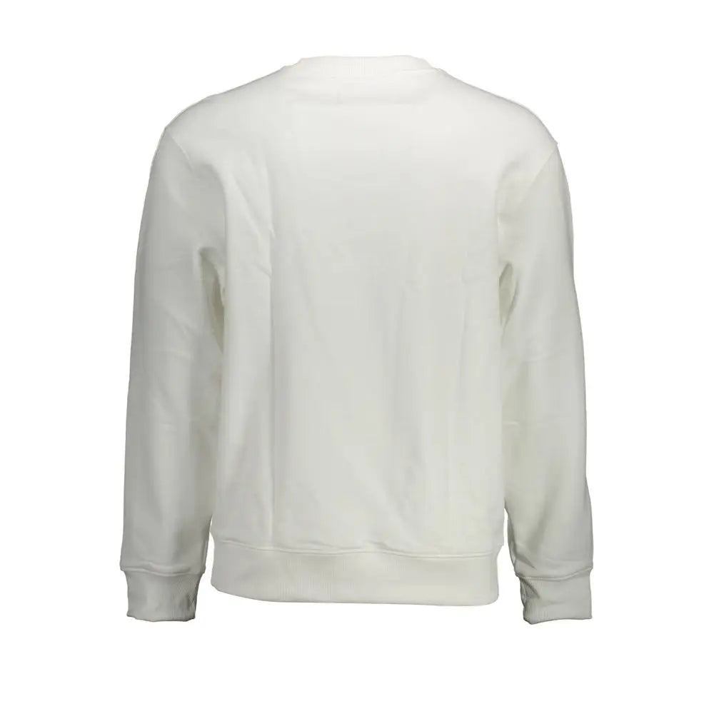 Sweatshirt blanc calvin klein pour homme en coton avec manches longues, col rond et poignets côtelés