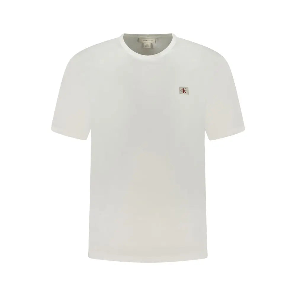 T-shirt homme calvin klein blanc en coton minimaliste avec petit logo brodé sur la poitrine gauche